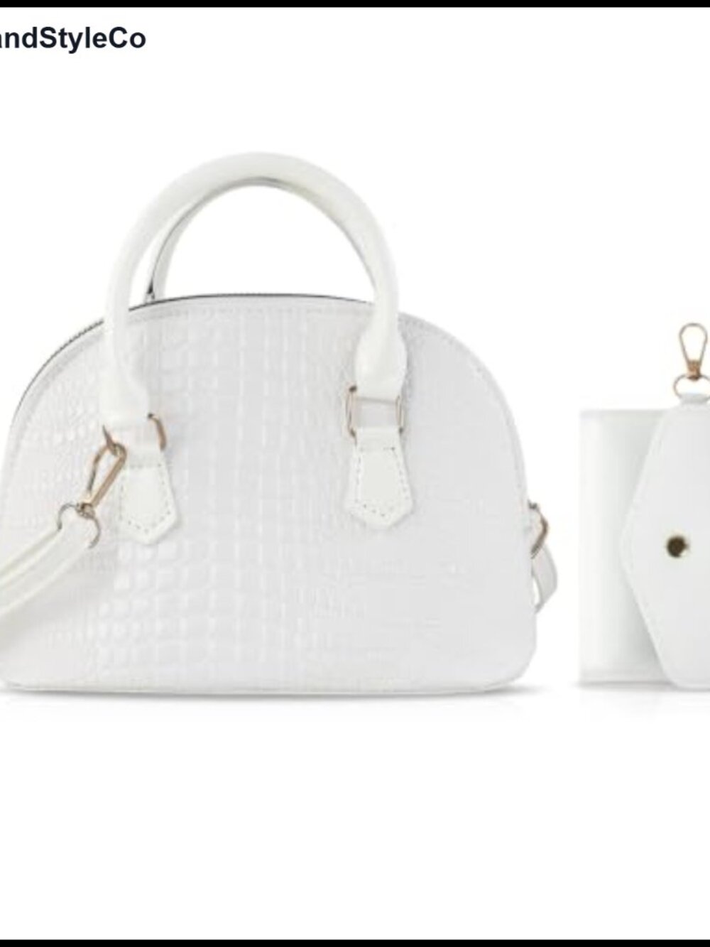 Faux Leather Dome Satchel Bag with Removable Strap and Card Pouch